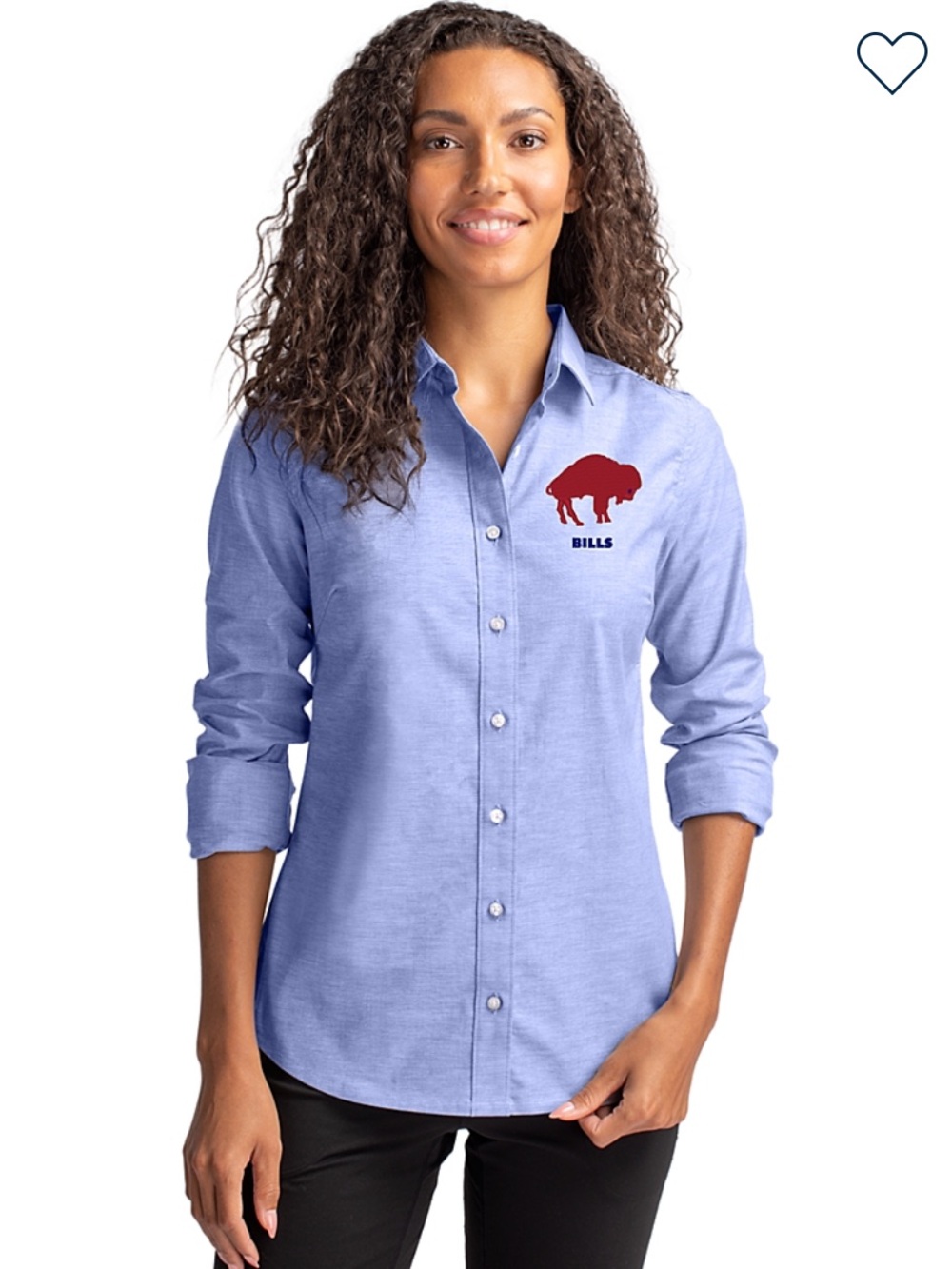 Buffalo Bills Historic Cutter & Buck Easy Care Stretch Oxford Womens Long Sleeve